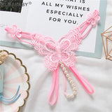 Temptation Butterfly Type Pearl Massage Women G-String Thong Sweet Girl Hollow Embroidery Underwear Panties Lingerie