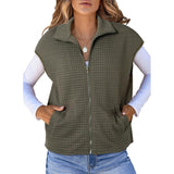 And Autumn Explosion Women's Collar Zipper Vest Waffge Pocket Sweatshirt Sleeveless Coat