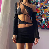 Sexy Cut It Out Bandage Dress for Women Long Sleeve Elegant Outfits Club Party Mini Dresses Bodycon
