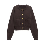 2025 New Women's Gold Buckle Pocket Dress Short Long-Sleeved Knitted