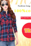Casual Button Down Lapel Neck Plaids Checks Flannel Shirts Women Long Sleeve Tops Blouse Free