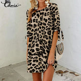 Leopard Print Dress 2021 Summer Bohemian Women Sexy Party Half Sleeve Vestidos Robes Casual Loose Mini Sundress