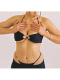 Women's Three-Piece Clothes Beachwear Outfits Halterneck Sleeveless Hollow Out Bra Tops + Thong + Skirt Bikinis Set-Outfit