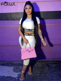 Summer Streetwear 2 Two piece Set Outfits Tracksuit Women Short Sleeve Crop Top Skinny White Pants Suit Matching Sets
