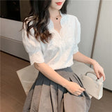 Embroidery Lace Women Blouses Plus Size Long Sleeve Casual White Tops Girls Hollow Out Femme Linen Cotton Shirt