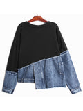 Loose Fit Denim Irregular Sweatshirt New Round Neck Long Sleeve Women Big Size Fashion Tide Spring Autumn 2023 1DE6103 703-0-Outfit