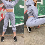 Fleece Letter Two Piece Set Casual Loose Female Tracksuits Hoodies Long Sleeve Shorts Sweatshirt And Jogging Pants