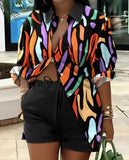 Women's Clothing Explosion Two Sets Of Long-Sleeved Shorts Printed Commuter