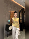 Chinese Retro Jacquard Collar Buckle Vest Girls Spring And Summer 2024 Improved Cheongsam Sleeveless Vest Jacket-Outfit