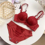 Romantic Lavender Lace Embroidery Underwear Women Sexy Push Up Bra Set Comfortable Wireless Thicken B Cup