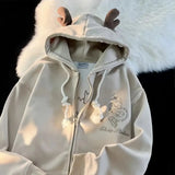 trendy brand Year of the Dragon embroidered hoodie men jacket loose autumn and winter oversize couple velvet sweatshirt-Outfit