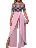 Women Summer Jumpsuit Elegant Short Sleeve Loose Casual One Piece Wide Legs Pants Rompers Streetwear Office Lady 703-1-Outfit