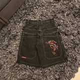 Selling Popular Style Y2K Hip Hop Original Dormitory Gothic Style Funny Style Printed Denim Shorts For Men-Outfit