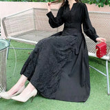 2022 Summer Vintage Women Long Dress Puff Sleeve Embroidery White Lace Vocation Maxi Beach
