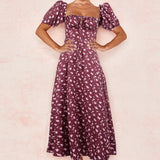 Women's Temperament Floral Lace With Short Lotus Leaf Side Holiday
