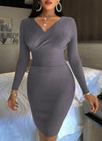 Knit V-Neck High Waist Wrap Midi