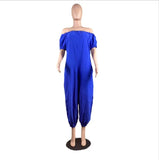 Size S-4xl Jumpsuit Women Elegance Wholesale Off Shoulder Solid Short Sleeve Loose Overalls One Piece Outfits
