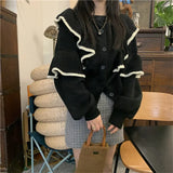 New Style Design Feeling Hit The Color Lotus Leaf Edge Sweater Women's Wear 2024 Autumn Loose Top Temperament Commuter Knitted Shirt Trend-Outfit
