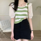 Bump Striped Short-Sleeved Knitted Shirt Women's Thin Summer Design Sense Of Small Unique Special Loose
