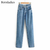 2021 Woman Long Jeans 115 cm High Waist Overlength Jeans Side Split 100% Cotton Cargo Denim Pants Female