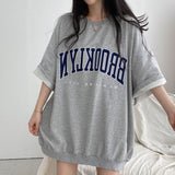 Embroidery Letter Oversized Half Sleeve Tee-Outfit