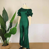 New Sexy Oblique Shoulder Pile Sleeve High-Rise Body Trousers Party Dress Party