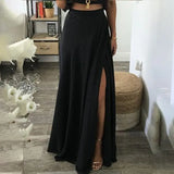 Set With Maxi Skirt Black Split Ladies Suit Crop Tshirt Short Sleeve And High Waist Skirts Summer Loose Casual Fashion