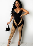Sexy Black Contrast Beige Straps Sleeveless