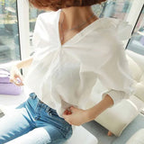 Hollow Out Lace Blouse Shirt Fashion Womens Tops 2020 Backless Half Sleeve Ladies Solid White Office Blouse Women 1310