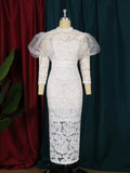 Lace Perspective Bubble Sleeve Seven-Sleeve Body-Repight Party Dress Dress Girl Party