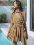 Women's Summer Vacation Solid Color Fashion Sexy New Dress Rope Belt