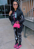Print Hooded Sweatsuit with