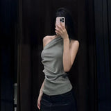 New Ribs Asymmetrical Neck Cover Stomach Sleeveless Vest