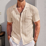 Men's New Summer Short Sleeve Cuban Collar Knit POLO Shirt Casual Cardigan