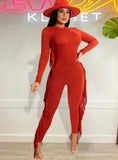 Sexy Round Neck Long Sleeve Tassels