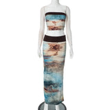 Women's Spring And Summer Breast Dye Printing Shoulder Tight High-Waisted Long Ass Skirt