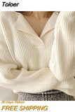 Winter Women Knitted Ribbed Loose Cashmere Sweater V-neck Long-sleeved Oversize Pullovers Solid Sweater Women