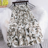 Summer Chiffon Beach Boho Maxi Women Skirt High Waist Floral Print Vintage Holiday Ruched Long Fashion Skirts