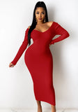 Knitting V-Neck Long Bodycon