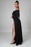 Off Shoulder Cut Out Slit Long Maxi