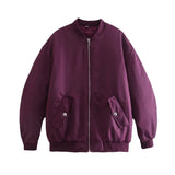 And Winter New Pure Color Loose Leisure Zipper Flight Jacket Cotton-Padded Jacket-Outfit