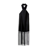 Women's Black Tuxedar Hanging Neck Linen Dress
