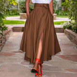 Waist A-line Skirt ZANZEA Women Skirts Summer Vintage Zipper Long Maxi Skirts Solid Irregular Beach Skirt Faldas Saia