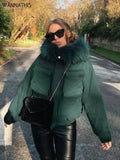 Fur Neck Women Cotton Coat Thick Warm Hooded Long Sleeve Jacket Streetwear Daily Wear Pockets Button Outwear