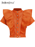 Casual Ruffle Trim Shirt For Women Stand Collar Sleeveless Solid Straight Blouses Female Spring Clothing Style