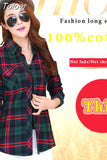 Casual Button Down Lapel Neck Plaids Checks Flannel Shirts Women Long Sleeve Tops Blouse Free