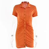 Dress Women Ruched Skinny Mini Shirt Dress 2021 Spring Elegant Bodycon Green Vestido Casual Ladies Sexy Slim Short