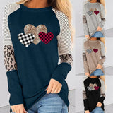 Women's Valentine's Day New Long-Sleeved Splicing Hot Casual T-Shirt Round-Neck Loose