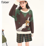 Women Sweater 2022 Winter Long Sleeve O Neck Loose Knitted Pullover 3D Cute Bear Warm Casual Chic