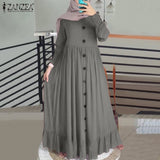 Casual Solid Puff Sleeve Ladies Kaftan Sundress ZANZEA Vintage Chiffon Dress Women 2023 Spring Ruffle Maxi Vestidos 618-0-Outfit